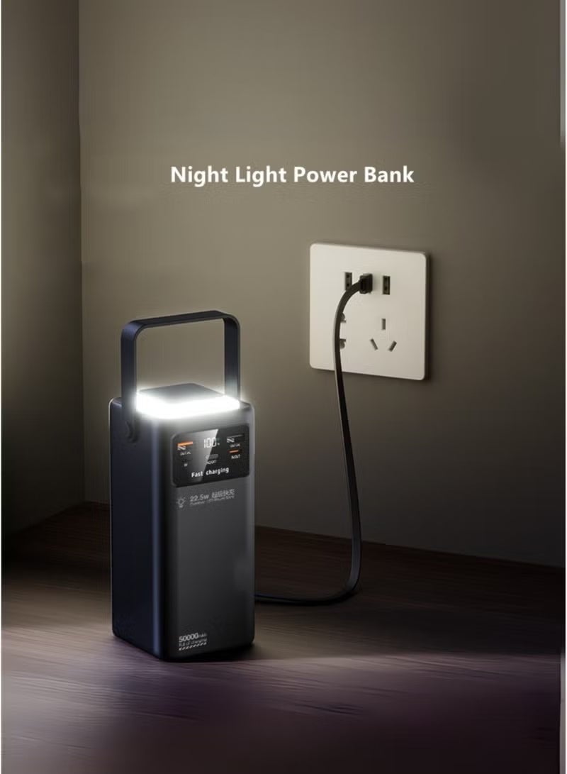 OALE 50000mAh High-Capacity Power Bank with LED Display & Camping Lamp, 22.5W PD Fast Charging, 4 Built-In Cables – Universal Portable Battery Pack for iPhone, Samsung, Xiaomi, Oppo – Black - Image 3